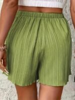 Women'S Plus Size Casual Wide-Leg Shorts Solid Green - Lightweight Polyester, Elastic Waistband, Perfect For Spring/Summer Vacations - Image 6