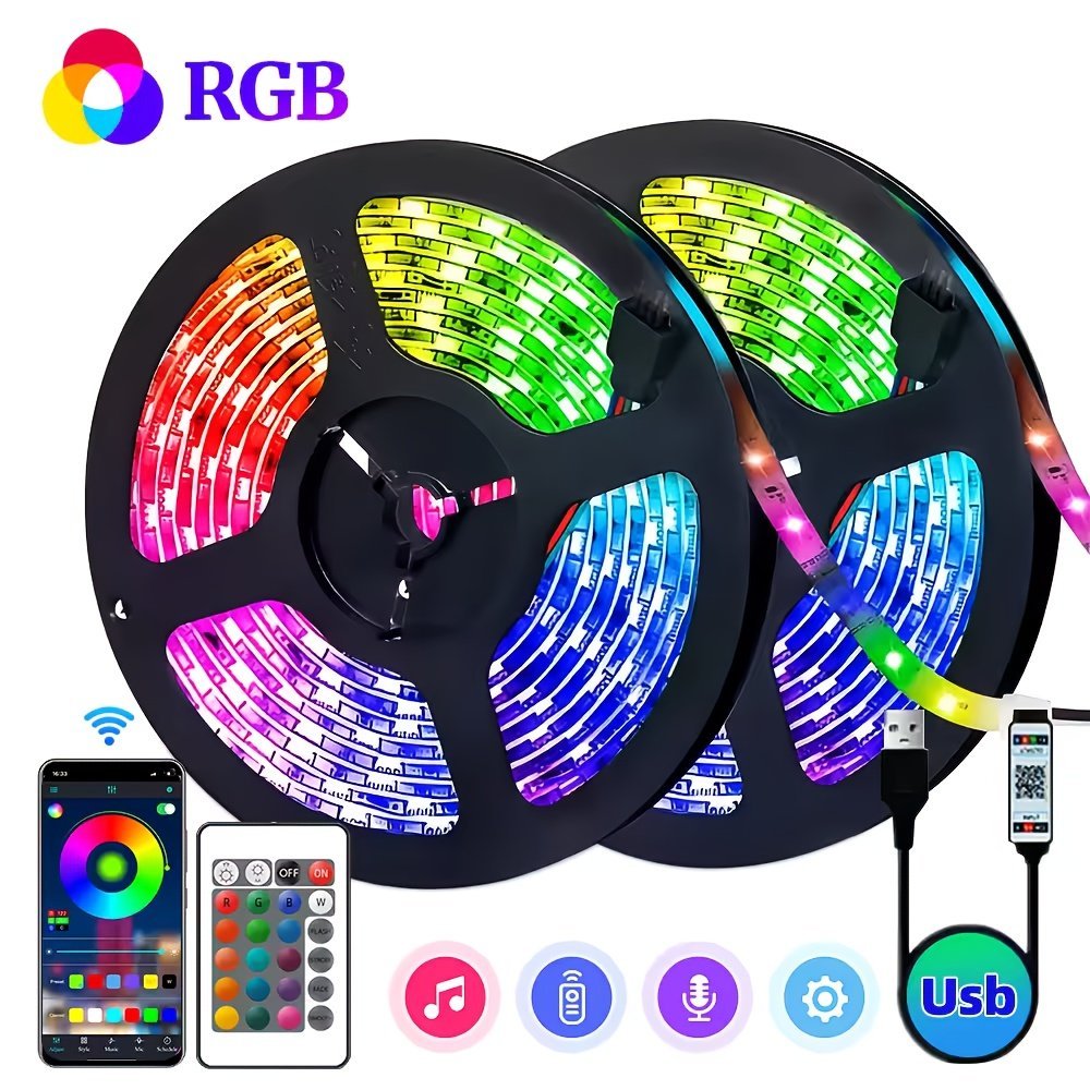 product-fancy-778f3513-6ff9-49a7-97bb-89f662d9d364.jpg Rgb Led Strip Lights, 100-4000Cm Flexible Strip, Usb 5V, App Remote Control, Dimmable Color Changing, Adjustable, For Tv Backlight, Game Room, Room Decoration, Non-Rechargeable Button Battery - Image 1