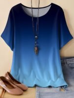 Plus Size, Oriented Plus Size Minimalist Two-Tone Print T-Shirt Spring/Summer Casual Round Neck Short Sleeve Top For Women, No Accessories Included - Image 7