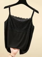 1Pc Elegant Women'S Lace Camisole Tank Top, Summer Sleeveless Slim Fit Inner Layer, Solid Color Knit Nylon Fabric, Adult Ladies' Cami With Lace Detail - Image 10