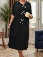 Plus Size Women'S Gray Nightgown With Bow Tie - Image 9