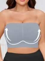 Women'S Seamless Wireless Sports Bra - Breathable, Comfortable, No-Pad Shoulderless Bandeau With Crinkled Chest Plateau, Solid Color, Medium Stretch Fabric For Casual And Everyday Wear, Everyday Wear Bra|Wirefree Bandeau|Breathable Fabric, Seamless Bralette - Image 5