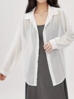 Chiffon Button Front Semi-Sheer Blouse, Sexy Short Sleeve Top For Spring & Summer, Women'S Clothing - Image 9