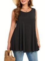 Women'S Plus Size Sleeveless Olive Green Round Neck Tank Top - Loose Fit Summer Vacation Top, Machine Washable Casual Chic Shirt For Beach Outings & Lounge Wear, Summer Tank Tops - Image 7