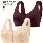 2Pcs Women'S Plus Size Soft Bra Set - Elegant Front Closure Bra & Camisole With Random Floral Print, No Padding, Wireless Support For Spring/Summer, Comfortable Undergarment, Casual Attire, Elegant Undergarment, No Padding Bra