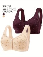 2Pcs Women'S Plus Size Soft Bra Set - Elegant Front Closure Bra & Camisole With Random Floral Print, No Padding, Wireless Support For Spring/Summer, Comfortable Undergarment, Casual Attire, Elegant Undergarment, No Padding Bra