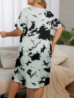 Plus Size Casual Sleep Dress, Women'S Tie Dye & Heart Print Short Sleeve Crew Neck Nightdress - Image 6