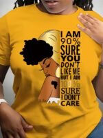 Women'S Purple "I Don'T Care" Empowerment Print T-Shirt - 100% Positive Affirmation Short Sleeve Top With Golden Accents, Round Neck Casual Summer Shirt, Machine Washable & Semi-Sheer For Layering, Everyday Fashion, Fashion Statement Tee, Medium Elasticity Fabric, Spring Outfit, Trendy Design, Breathable Material, Printed Tee, Fashion Lovers - Image 6