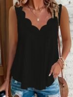 Plus Size, Women'S Plus Size Casual V-Neck Sleeveless Tank Top - Asymmetrical Hem, Jacquard Detail, Breathable Stretch Fabric, Machine Washable, All-Season Wear, Ladies Tank Tops, Offshoulder Styling, Pearlescent Sheen Finish - Image 8