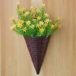 2/4Pcs Creative Simulation Hanging Vase Flower Basket, Triangle Wall Art Rattan Woven Wall Hanging Flower Device, Indoor Decoration Hanging Basket Flower Pot Holder - Image 2