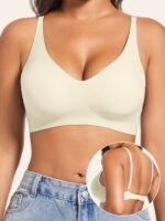 A Set Of 1, Women'S Solid Contrast Earth Tone Spaghetti Strap Bra, Beautiful Back Bralette, Soft Breathable Removable Bra Pads, Single Breasted Minimalist Basic Underwear Tops For Women, Solid Color Underwear For All Seasons - Image 4