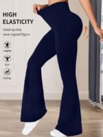 Women'S High-Waisted Black Flared Pants - High-Elastic Lightweight Breathable Yoga & Dance Pants With Tummy Control, 4-Way Stretch, Line-Up Hips For Casual & Workout Wear, Yoga Pants - Image 10