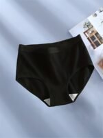 1/3/5Pcs Elegant Seamless High-Waist Women'S Underwear, Black Polyester Stretch Bikini Briefs, Comfortable High Support Ladies' Panties - Image 6