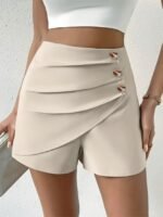 Women'S Casual White Shorts With Front Button Closure - Elastic Waistband, Structured Non-Stretch Fabric, All-Season Versatile Wear For Everyday & Formal Outfits - Image 6