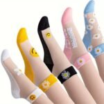 5 Pairs Of Women'S Thin Daisy Glass Fiber Breathable Short Socks