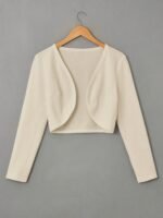 Solid Color Open Front Crop Jacket, Versatile Long Sleeve Outwear For Spring & Fall, Women'S Clothing - Image 4