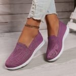 Women'S Solid Color Knitted Sneakers, Soft Sole Lightweight Slip On Walking Shoes, Low-Top Breathable Daily Footwear Plus Size - Image 23