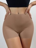 1Pc Women'S High-Waisted Seamless Shaping Shorts - Ice Silky-Like Nylon-Spandex Blend, No-Roll Edge Design, Smooth Non-See-Through Fabric For Gym, Workouts & Casual Attire - Black, High Waisted Shorts - Image 7