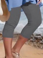 Women'S Plus Size High-Waisted Capri Leggings - Stretchy, Comfortable, Non-See-Through, Solid Black, Perfect For Spring/Summer/Fall, Machine Washable, High Waisted Leggings, Casual Wear, Versatile Fashion, Stretchy Fabric - Image 7