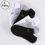 6 Pairs/10 Pairs Unisex Plain Color Casual Socks Breathable Low Top Sneakers Simple Joyful Face Design Soft Moisture Wicking Comfortable For Daily Wear, Home Workouts & Office Minimalist Style All Season & Festive Occasions - Image 2