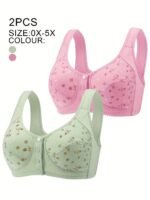 2Pcs Women'S Plus Size Soft Bra Set - Elegant Front Closure Bra & Camisole With Random Floral Print, No Padding, Wireless Support For Spring/Summer, Comfortable Undergarment, Casual Attire, Elegant Undergarment, No Padding Bra - Image 2