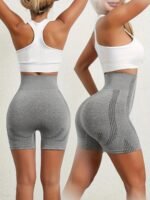 1Pc Women'S High-Waisted Shorts With Perforated Design - Slimming Effect, Supports Belly And Thighs, No Padding, Fashionable Gray Shorts For Fitness And Casual Wear, Casual Wear Shorts|Fashionable Shorts|Comfortable Fit, High Waist Shorts - Image 6