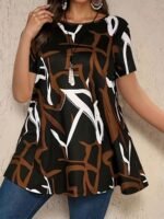 Elegant Random Print Short Sleeve T-Shirt For Women - Polyester, Crew Neck, Slight Stretch, All Seasons, Knit Fabric, 180 G/M? - Image 2