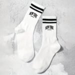 1 Pair Striped & Letter Print Socks, Casual & Versatile Comfy Unisex Mid Tube Socks, Women'S Stockings & Hosiery