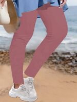 Plus Size Casual Pants, Women'S Plus Solid Elastic High Rise High Stretch Skinny Trousers - Image 5