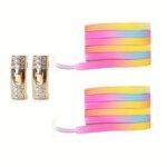 1 Pair Of Rhinestone Buckle Shoelaces, No Need To Take Off Shoes, 2 Elastic Bands And 2 Shoe Lace Buckles, Colorful Fashion Gradient Rainbow Laces Suitable For Casual Shoes And Sports Shoes - Image 15