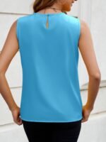 Women'S Elegant Solid Color Sleeveless Blouse - Round Neck Button Front, Machine Washable Non-Stretch Fabric, All-Season Versatile Top For Casual & Formal Wear, Buttoned Front Top, Sophisticated Design - Image 10