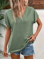 Plus Size V Neck Solid Simple T-Shirt, Casual Short Sleeve Top For Spring & Summer, Women'S Plus Size Clothing