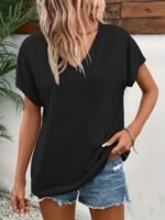 Plus Size V Neck Solid Simple T-Shirt, Casual Short Sleeve Top For Spring & Summer, Women'S Plus Size Clothing - Image 4
