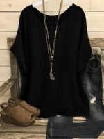 Plus Size, Plus Size Women'S Casual Summer Batwing Sleeve Blouse - Olive Green Solid Color Round Neck Short Sleeve Shirt, Machine Washable & Dry Cleanable, Elegance Collection