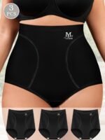 Set Of 3 Large Size High-Waisted Tummy Control Seamless Women'S Panties, Triangle Cut, Comfortable Fit, Shaping And Lifting, Summer Thin Style. - Image 3