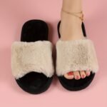 Women'S Elegant Faux Fur Slippers, All-Season Soft Indoor Home Slip-On Shoes, Solid Color, Fabric Upper/Inner, Eva Sole, Warm Comfort - Image 4
