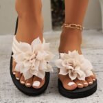 1Pc Women'S Floral Flip-Flops Women'S Floral Embellished Flip-Flops, Solid Color, All-Season, Slip-On, Vacation Style, Fabric Upper, Eva Sole & Insole, Mid Heel, With Taizhou-Origin For North America & European Special - Image 7