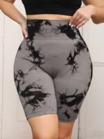 Plus Size Women'S High-Waisted Tummy Control Yoga Shorts - Tie-Dye Design, Stretchy Machine-Washable Fabric For Summer Workouts & Casual Wear, Tummy Control Shorts, Stylish Workout Apparel, Highelastic Fabric - Image 2
