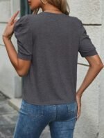 Elegant Gray Crew Neck Short Sleeve Top For Women - Soft Polyester Blend, Casual & Comfortable Fit, Perfect For Casual Attire, Casual Casual Attire|Elegant Crew Neck|Smooth Texture Fabric - Image 4