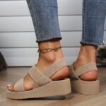 Women'S Chic Summer Platform Sandals - Casual Beige Slip-On With Comfortable Thick Sole, Round Toe Design For Beach & Travel, Easy-Care Eva Material - Image 6