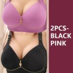 2Pcs Elegant Push-Up Maternity Bras For Women - Comfortable & Breathable, Adjustable Straps With Rhinestone Closure, Front Zipper, Non-See-Through, Polyester & Elastane Blend, All-Season Wear