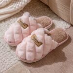 Women'S Plaid Color-Block Winter Slippers - Cozy Plush Faux Fur Lining, Non-Slip Pvc Sole, Soft Fabric Indoor House Shoes For Cold Floors, Grey & White Options, Cute Slippers, Plush Fur Interior, Durable Traction Footwear - Image 7