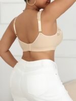 Plus Size Contrast Lace Trim Bra - Breathable Comfortable Stretch Fabric, No Underwire & No Padding, Soft Beige Sexy Casual Attire, Lace Lingerie, Elegant Intimate Apparel, Smooth Texture Finish - Image 3