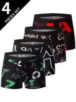 4Pcs Men'S Boxer Briefs - Breathable, Comfort Fit With Vibrant Tropical Floral & Leaf Print, Elastic Waistband, Lightweight & Stylish For Casual Attire, Comfortable Undergarment | Vibrant Print Boxers | Smooth Texture Fabric - Image 3