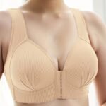 Seamless Wireless Push-Up Bra For Women - Front Buckle Closure, Breathable Comfort, Medium Support & Solid Stripe Design, No Underwire, Non-Removable Padded Cups, Elegant Casual Attire, Comfortable Undergarment, Elegant Undergarment, Handwashable Fabric