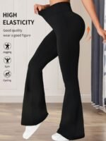Women'S High-Waisted Black Flared Pants - High-Elastic Lightweight Breathable Yoga & Dance Pants With Tummy Control, 4-Way Stretch, Line-Up Hips For Casual & Workout Wear, Yoga Pants - Image 5