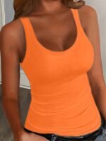 Women'S Elegant U-Neck Cami Top - Black, Stretchy Polyester Blend, Sleeveless, Machine Washable, Form-Fitting, All-Season Wear, Casual Layering Piece | Formfitting Design | Plain Weave Top - Image 2