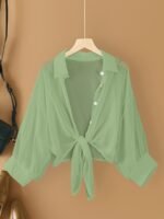Plus Size Women'S Lightweight Semi-Sheer Chiffon Cardigan - Short Sleeve Open Front Cover-Up With Front Bow Tie Detail, Beach Cover-Up For Swimsuits, Casual Elegance All-Season Machine Washable, Seasonal Fashion | Feminine Bow Detail | Soft Drape Fabric - Image 2