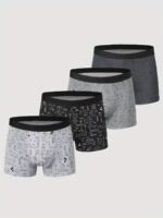 4Pcs Men'S Fashion Print Boxer Briefs Underwear Set Crotch Breathable Stretch Mid Waist Shorts Briefs Underwear - Image 2
