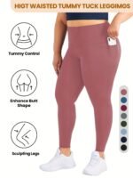 Plus Size High Waist Yoga Pants With Side Pockets - 88% Polyester 12% Elastane Stretchy Tummy Control Leggings, Sculpting Workout Gym Activewear For Women, All-Season Comfort (Machine Washable) - Image 9